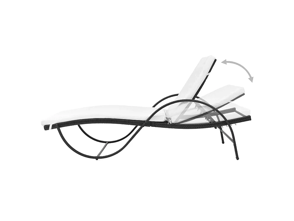 Chaise longue avec coussin Résine tressée Noir