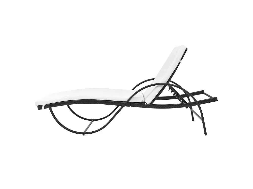 Chaise longue avec coussin Résine tressée Noir