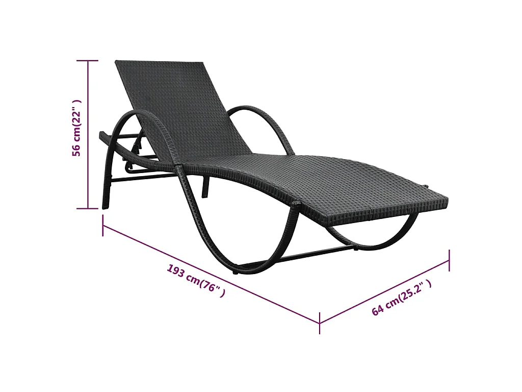 Chaise longue avec coussin Résine tressée Noir