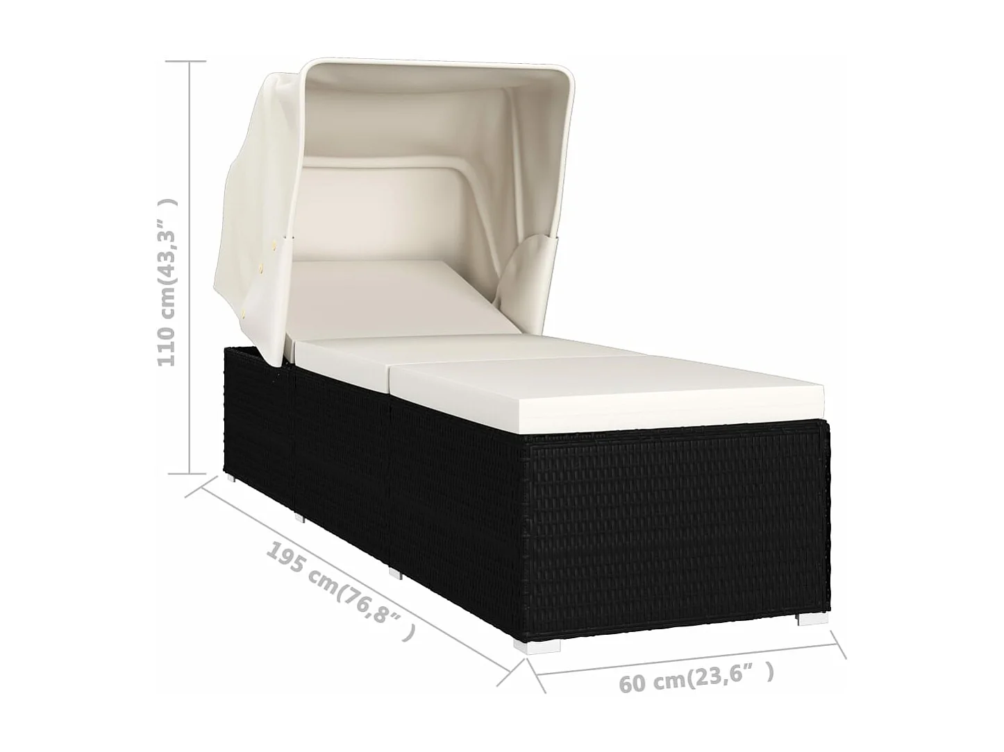 Chaise longue avec auvent et coussin Résine tressée Blanc crème