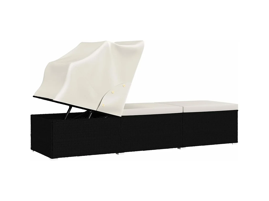 Chaise longue avec auvent et coussin Résine tressée Blanc crème