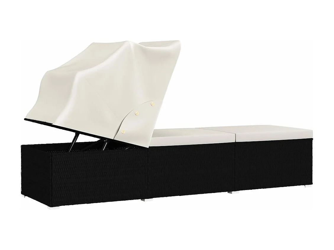 Lettino Prendisole Tettuccio e Cuscino Polyrattan Bianco Crema