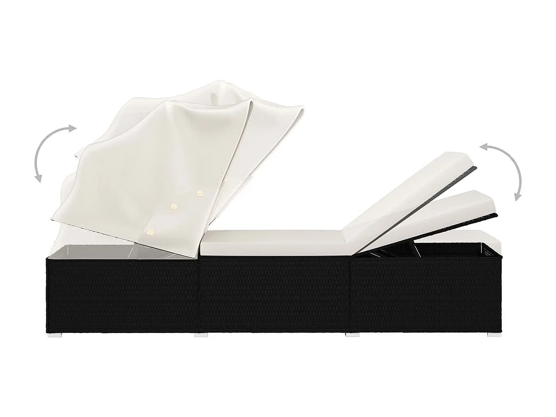 Lettino Prendisole Tettuccio e Cuscino Polyrattan Bianco Crema