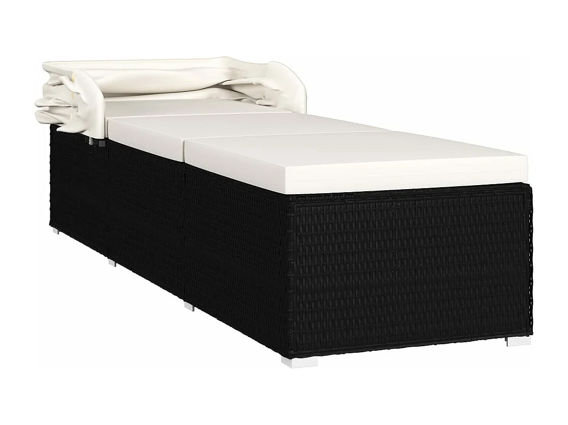 Lettino Prendisole Tettuccio e Cuscino Polyrattan Bianco Crema