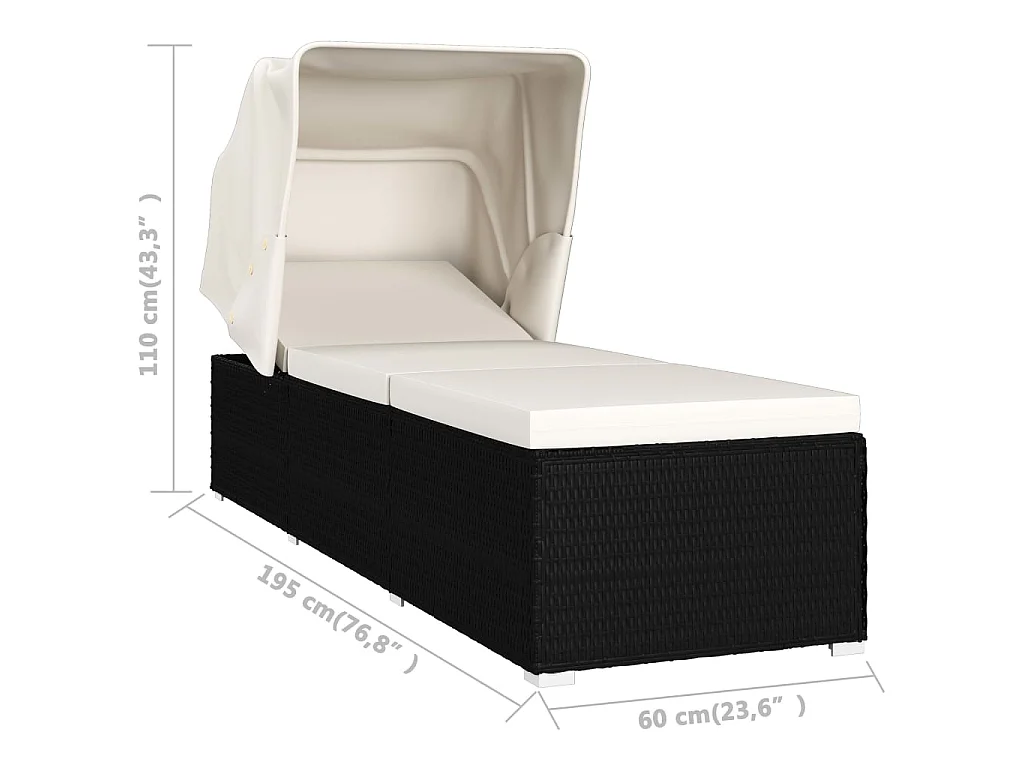 Sonnenliege mit Sonnenschutz und Auflagen Poly Rattan Cremeweiß
