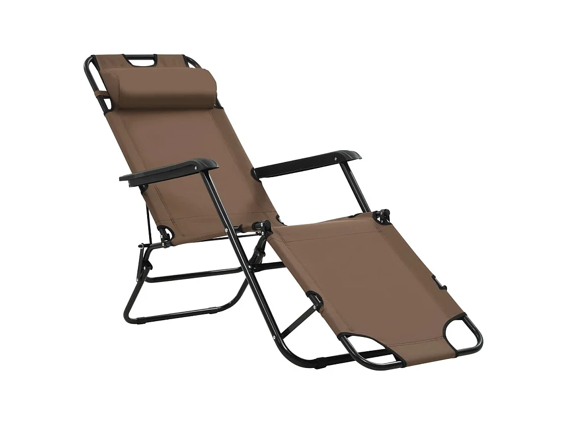 Chaises longues pliables 2 pcs avec repose-pied Acier Marron