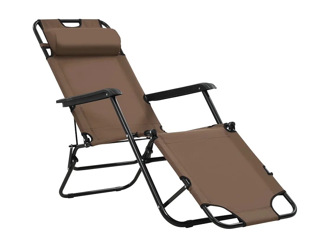 Chaises longues pliables 2 pcs avec repose-pied Acier Marron