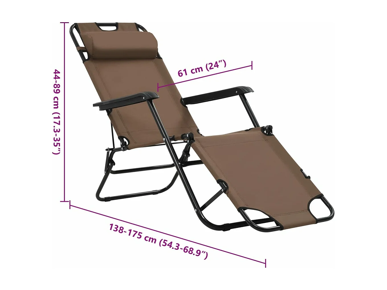 Chaises longues pliables 2 pcs avec repose-pied Acier Marron