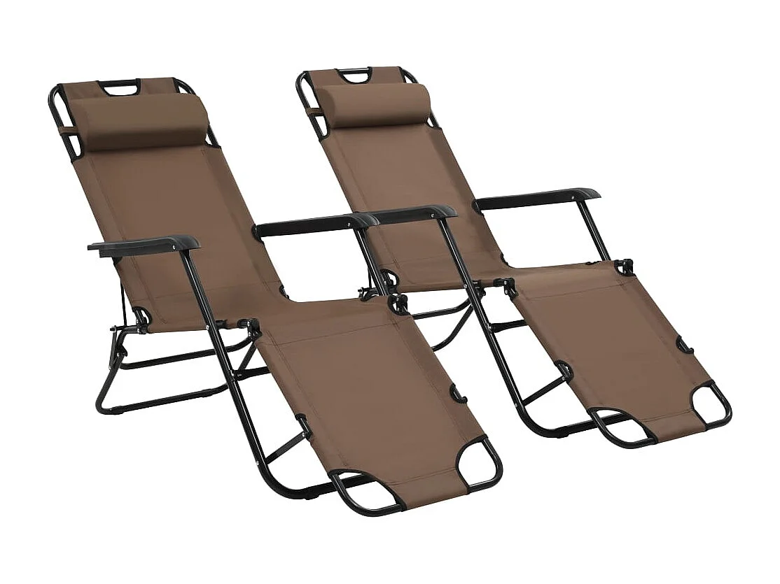 Chaises longues pliables 2 pcs avec repose-pied Acier Marron