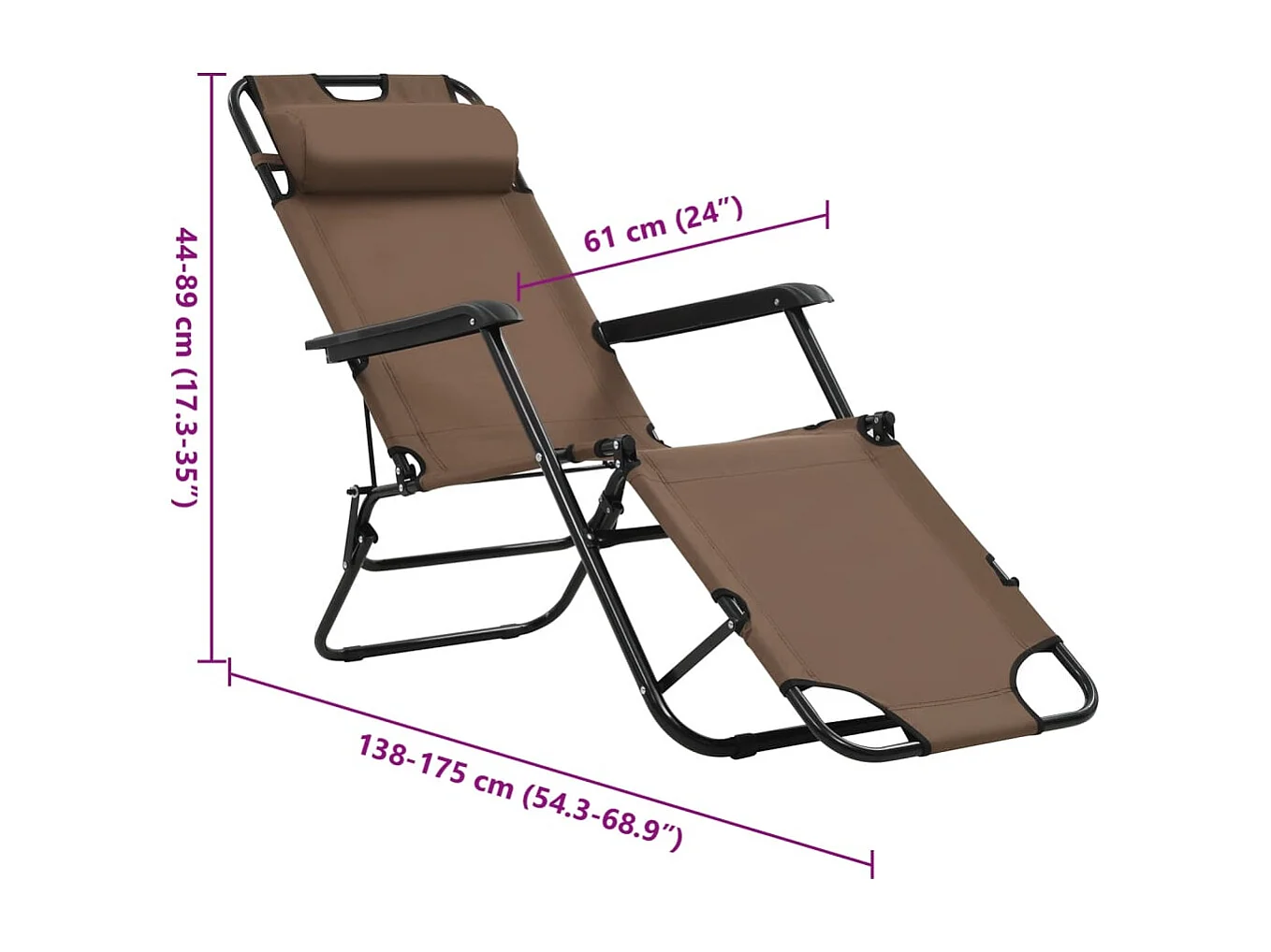 Chaises longues pliables 2 pcs avec repose-pied Acier Marron