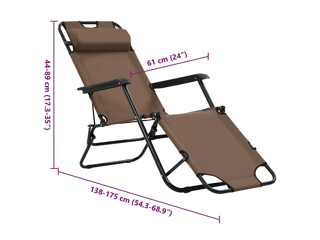 Klappbare Sonnenliegen 2 Stk. mit Fußablage Braun