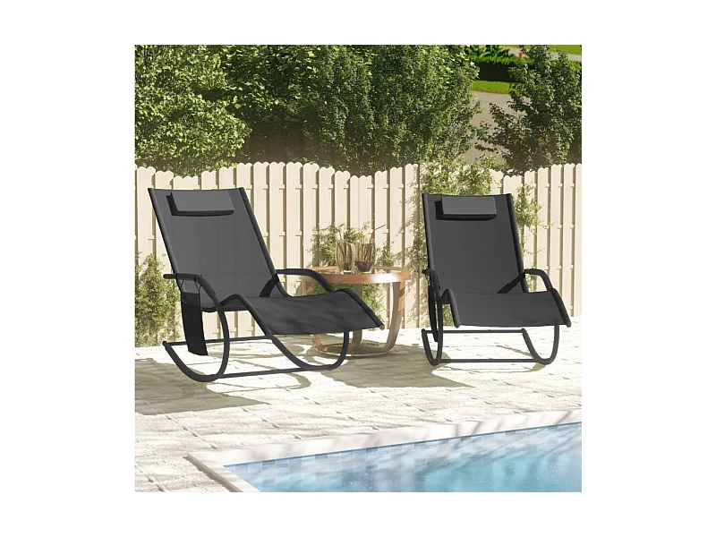 Schaukelliegen 2 Stk. Schwarz Stahl und Textilene