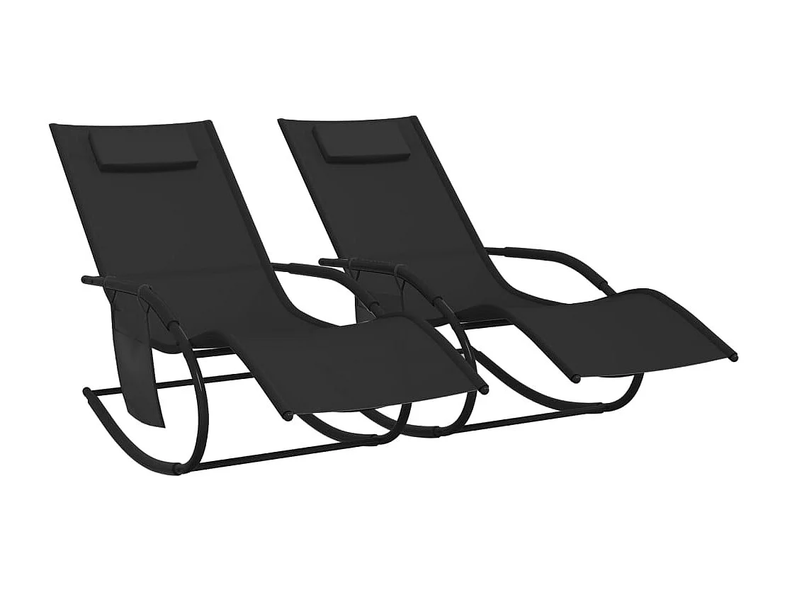 Chaises longues à bascule 2 pcs Noir Acier et textilène