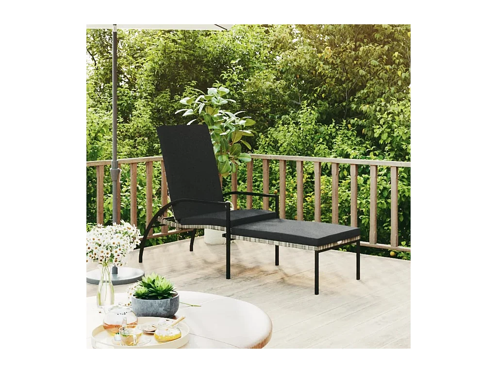 Chaise longue avec repose-pied Résine tressée Gris