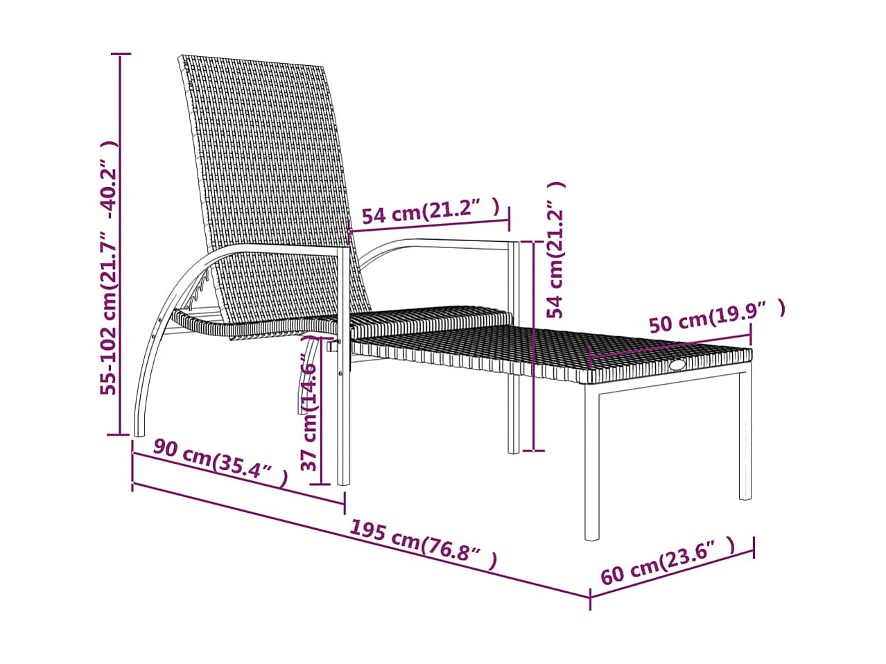 Chaise longue avec repose-pied Résine tressée Gris