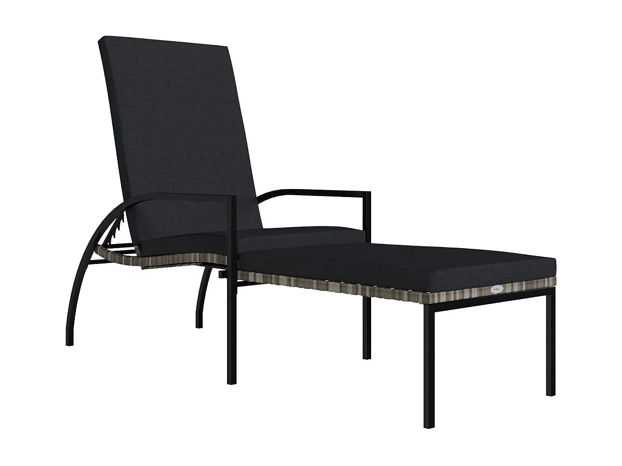 Lettino Prendisole con Poggiapiedi in Rattan PE Grigio