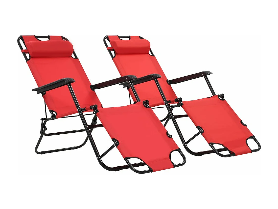 Chaises longues pliables 2 pcs avec repose-pied Acier Rouge
