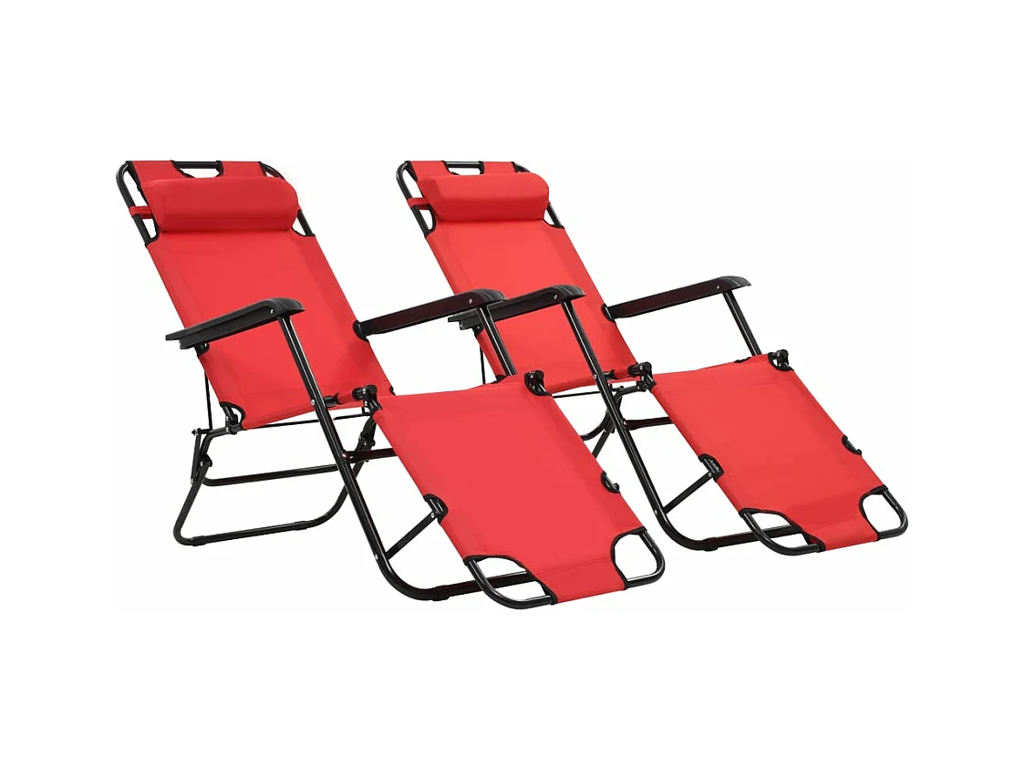 Chaises longues pliables 2 pcs avec repose-pied Acier Rouge