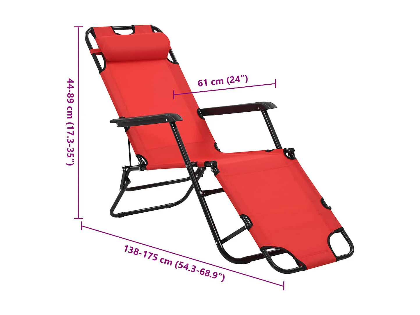 Tumbonas plegables con reposapiés 2 unidades acero rojo
