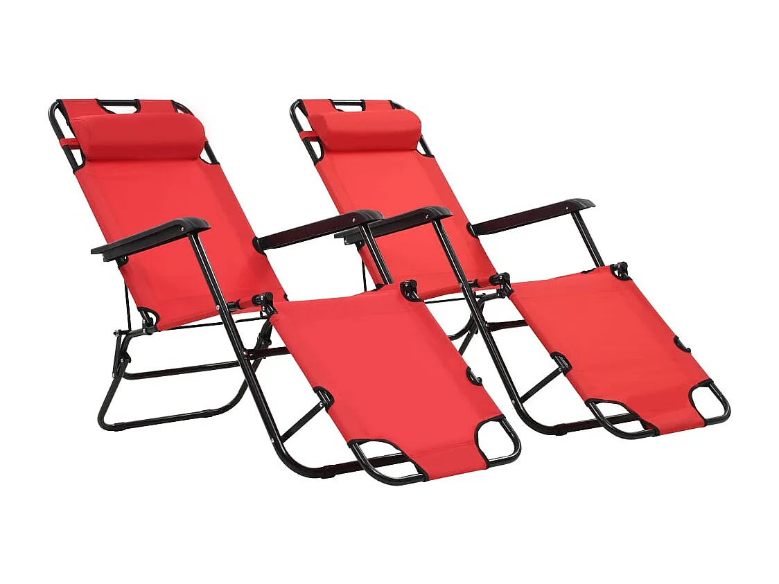 Chaises longues pliables 2 pcs avec repose-pied Acier Rouge
