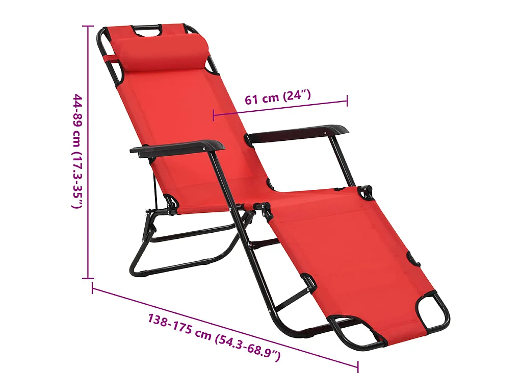 Espreguiçadeiras dobráveis c/ apoio de pés 2 pcs aço vermelho