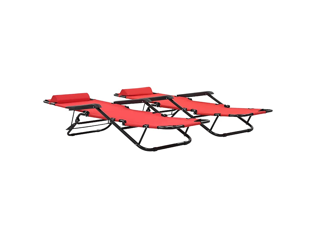 Espreguiçadeiras dobráveis c/ apoio de pés 2 pcs aço vermelho