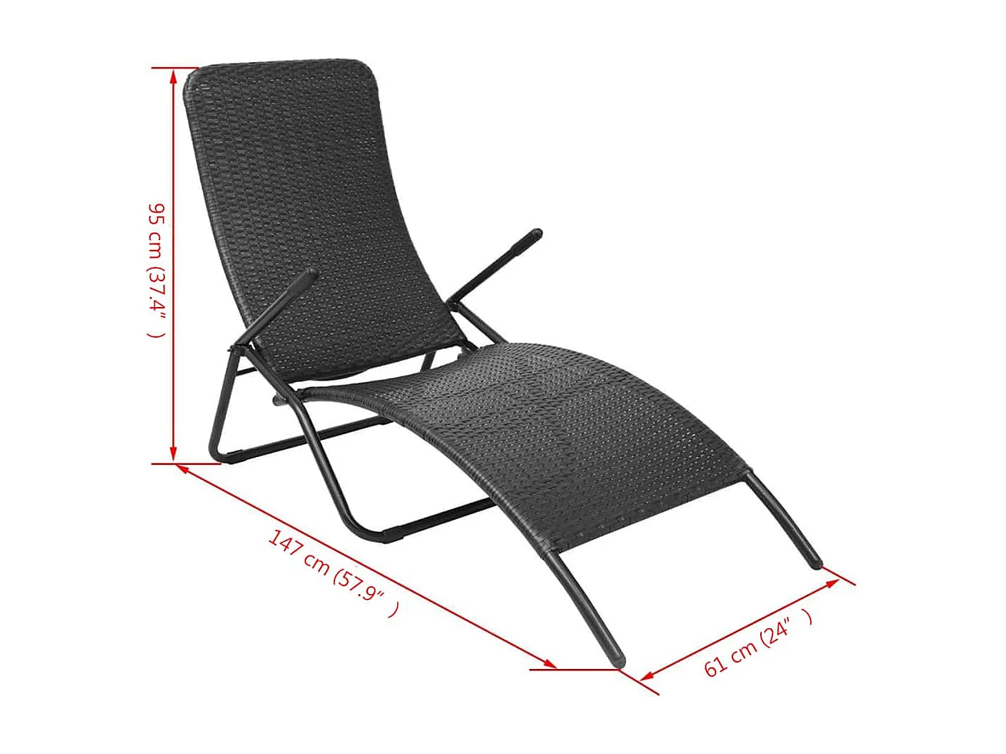 Sonnenliege Klappbar Poly Rattan Schwarz