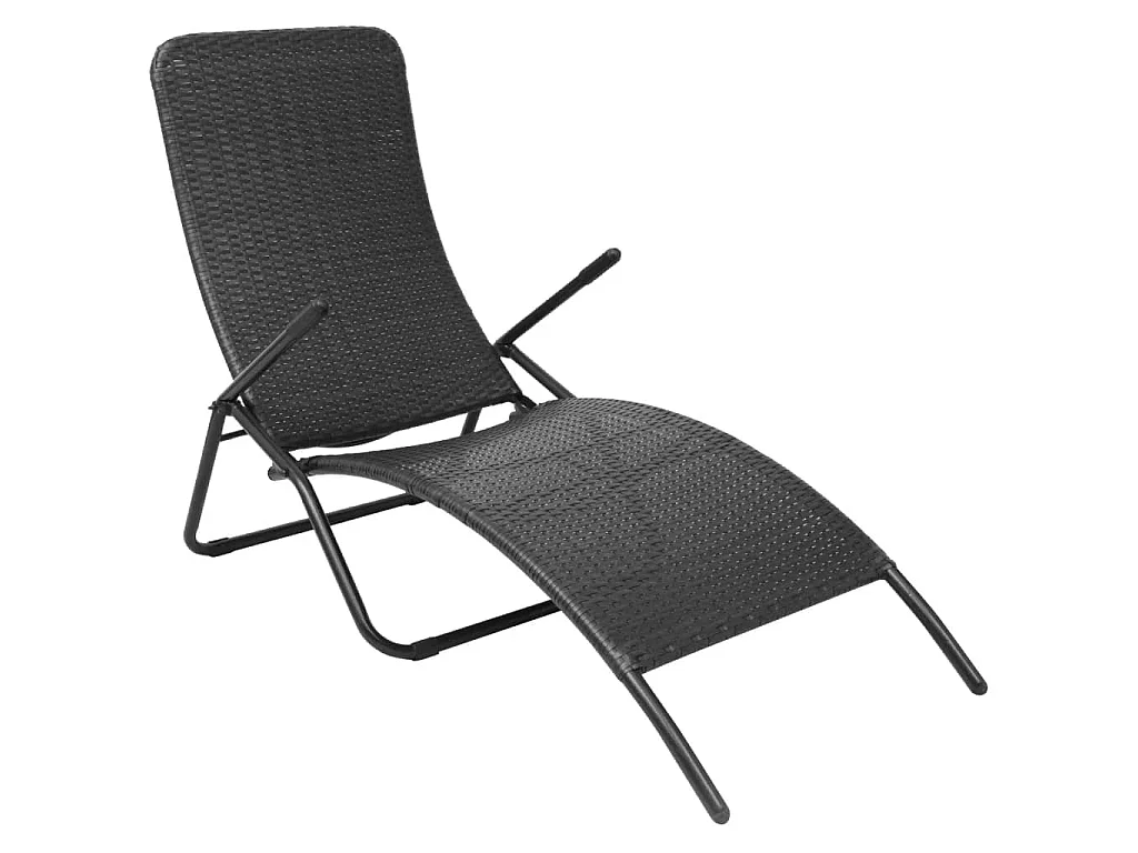 Sonnenliege Klappbar Poly Rattan Schwarz