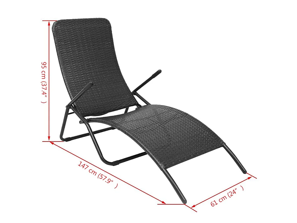 Sonnenliege Klappbar Poly Rattan Schwarz