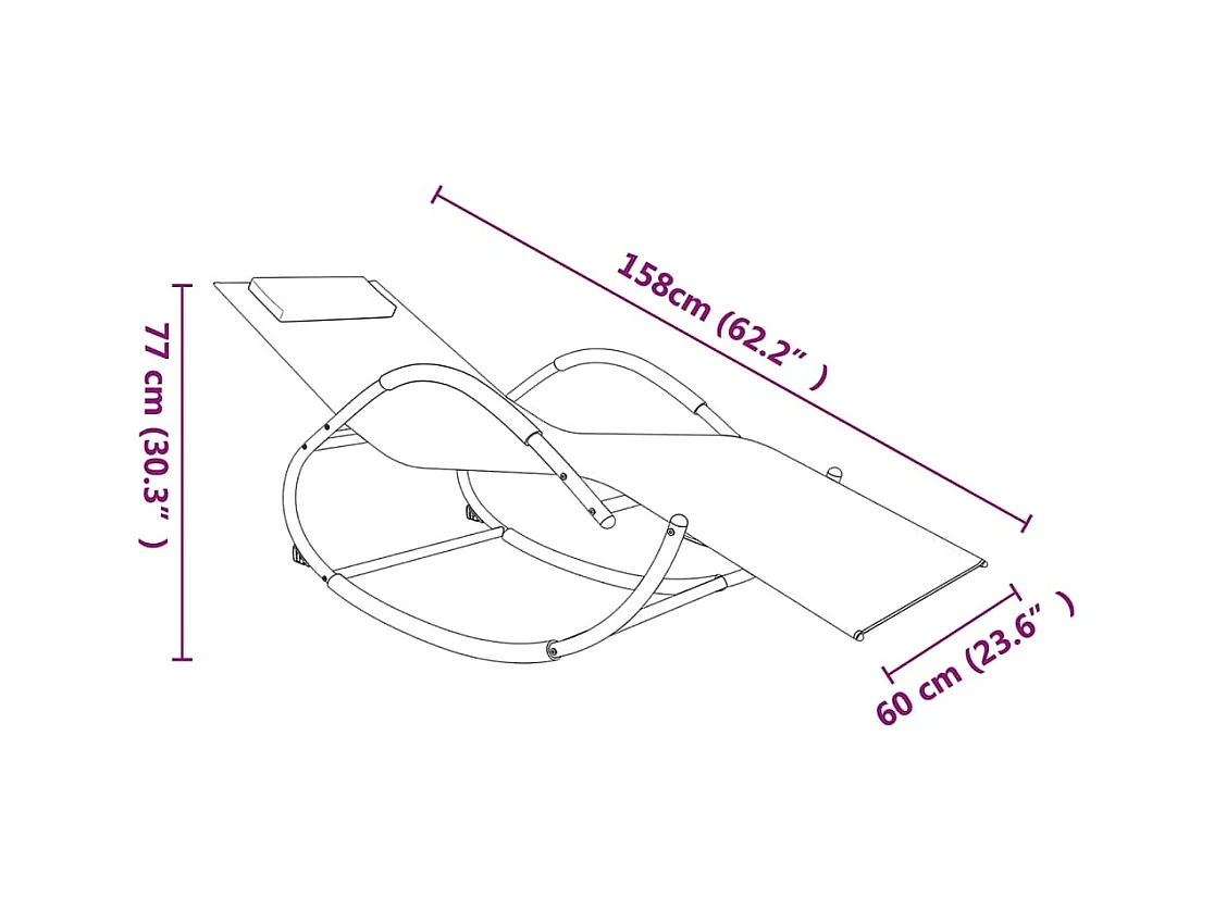 Chaise longue à bascule gris acier et textilène