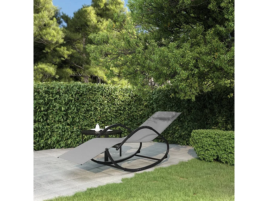 Chaise longue à bascule gris acier et textilène
