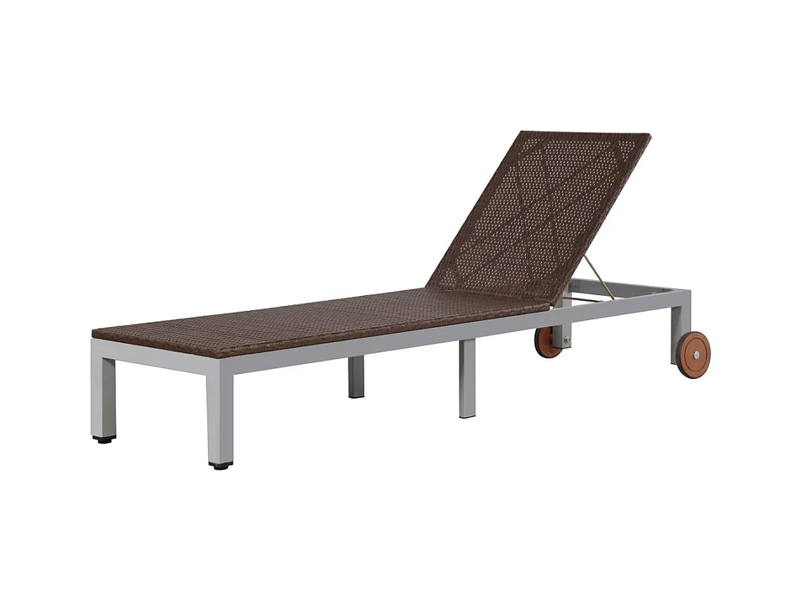 Ligbed met wieltjes poly rattan bruin
