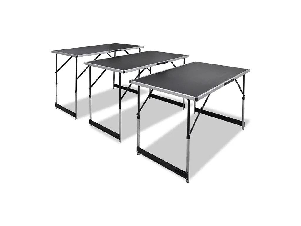 Tavolo da Lavoro Set 3 pz Pieghevole Altezza Regolabile