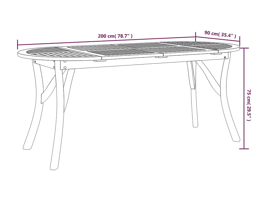 Mesa de jardín madera maciza de acacia 200x90x75 cm