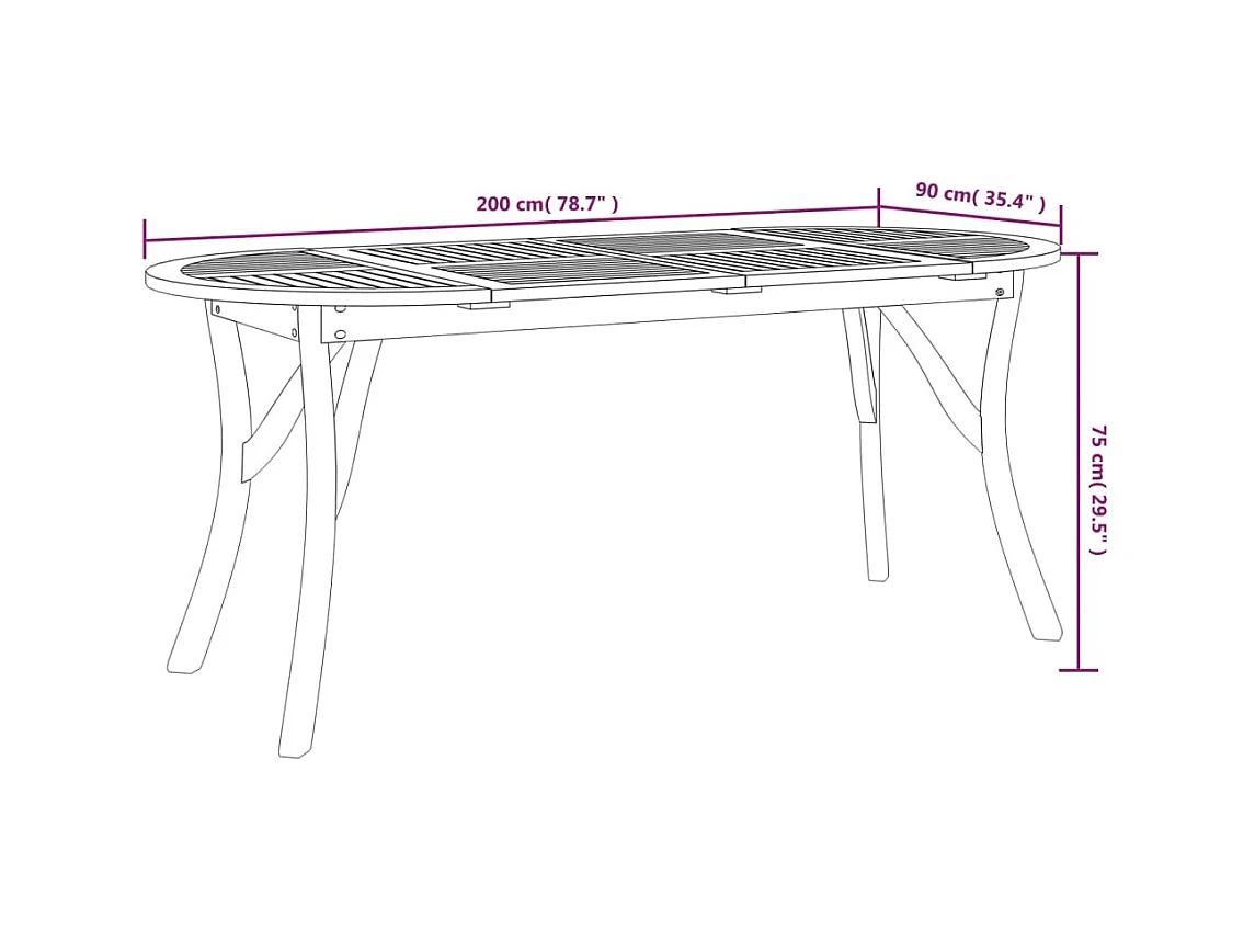 Table de jardin 200x90x75 cm Bois d'acacia solide