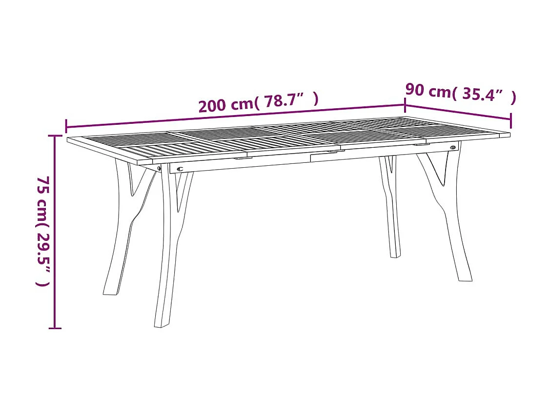 Mesa de jardim 200x90x75 cm madeira de acácia maciça