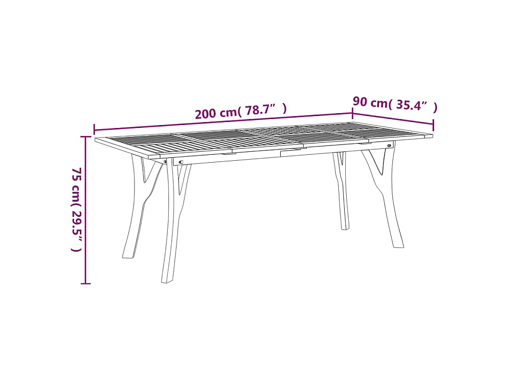 Table de jardin 200x90x75 cm Bois d'acacia solide