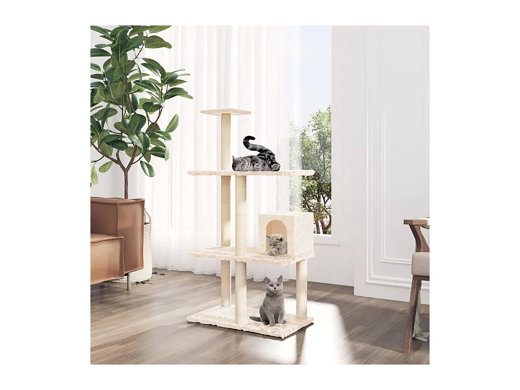 Kattenmeubel met sisal krabpalen 119 cm crèmekleurig