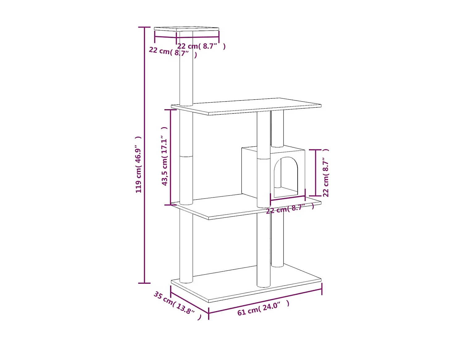 Árvore para gatos c/ postes arranhadores sisal 119 cm cor creme