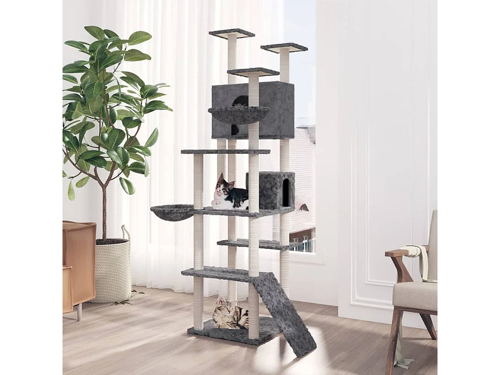 Árvore p/ gatos c/ poste arranhador sisal 191 cm cinza-escuro