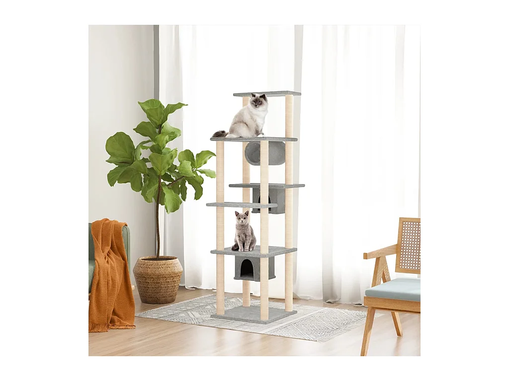 Kattenmeubel met sisal krabpalen 169 cm lichtgrijs