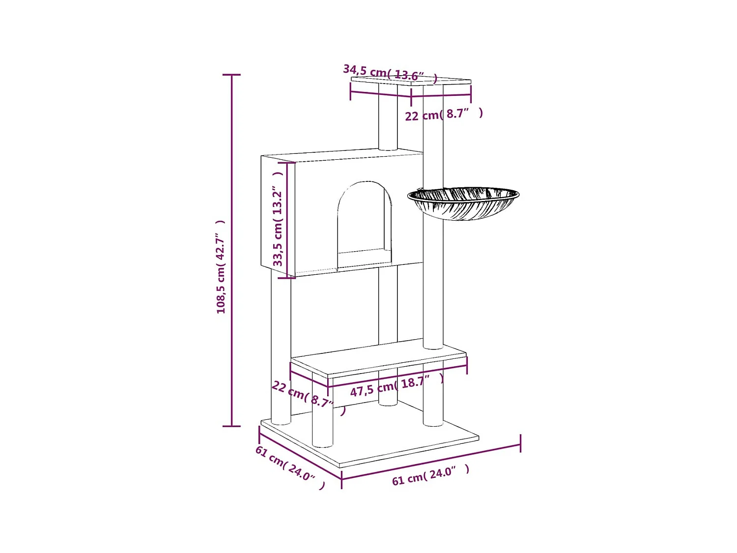 Kratzbaum mit Sisal-Kratzsäulen Dunkelgrau 108,5 cm