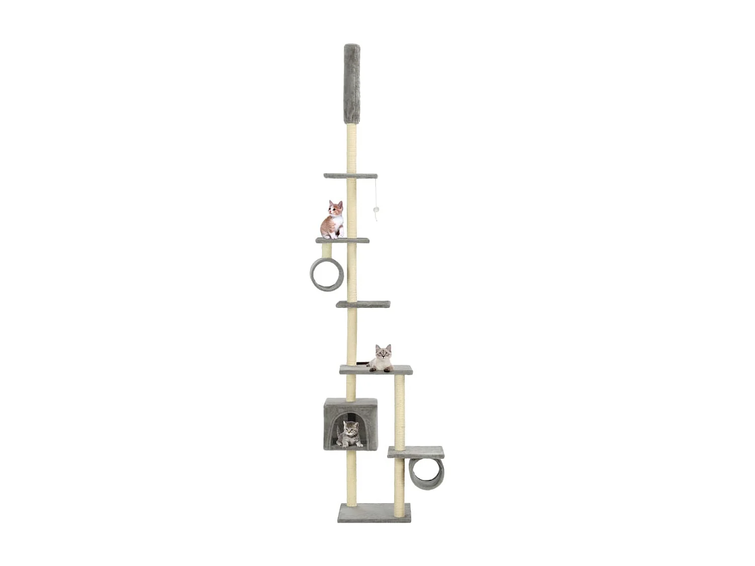 Árvore p/ gatos c/ postes arranhadores sisal 260 cm cinzento