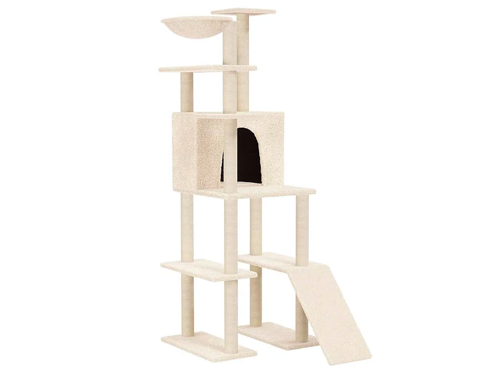 Árvore para gatos c/ postes arranhadores sisal 166 cm cor creme