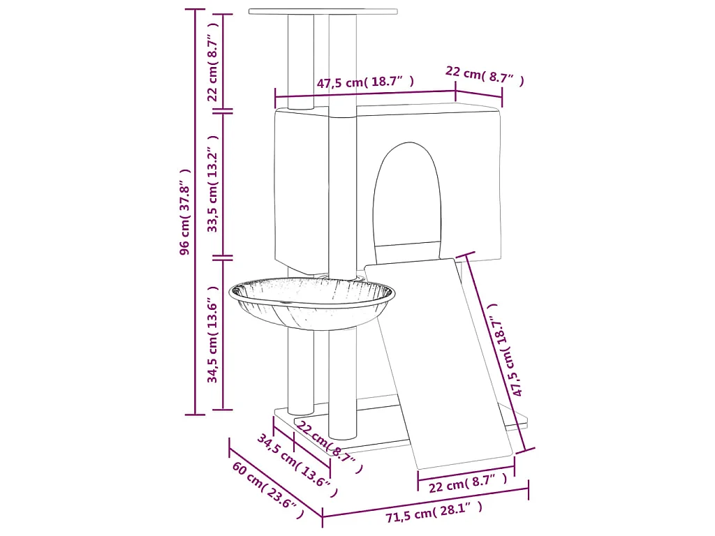 Arbre à chat avec griffoirs en sisal Gris clair 96 cm