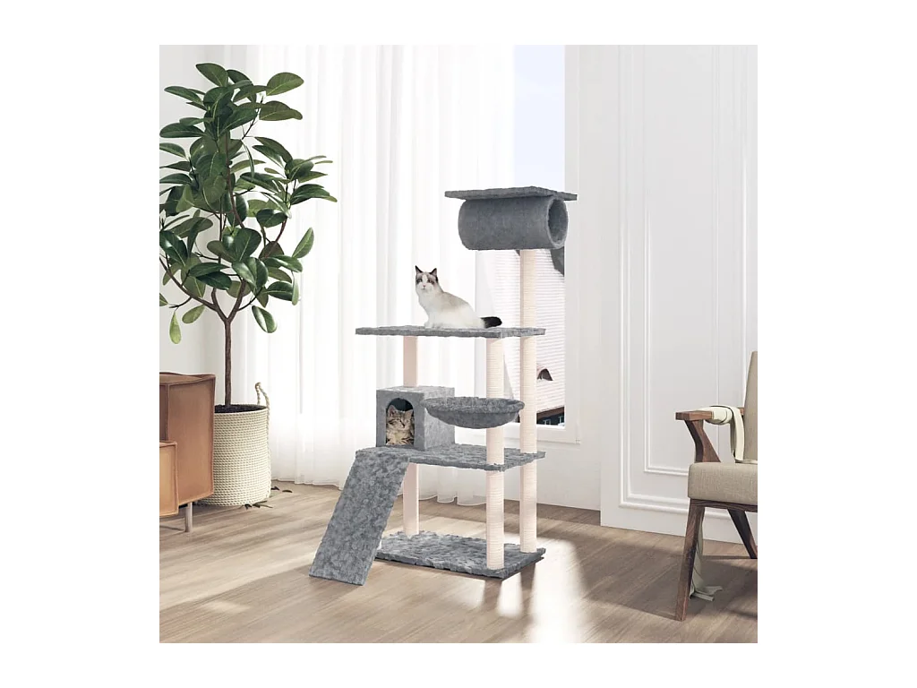 Árvore p/ gatos c/ postes arranhadores sisal 131 cm cinza-claro