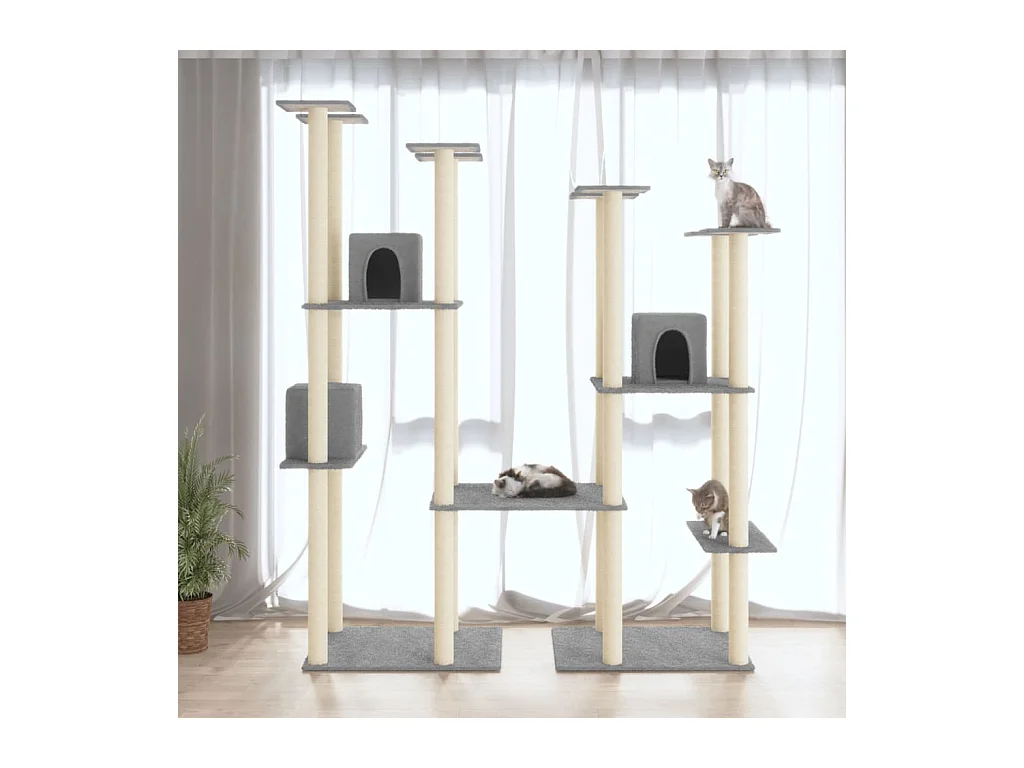 Kattenmeubel met sisal krabpalen 174 cm lichtgrijs