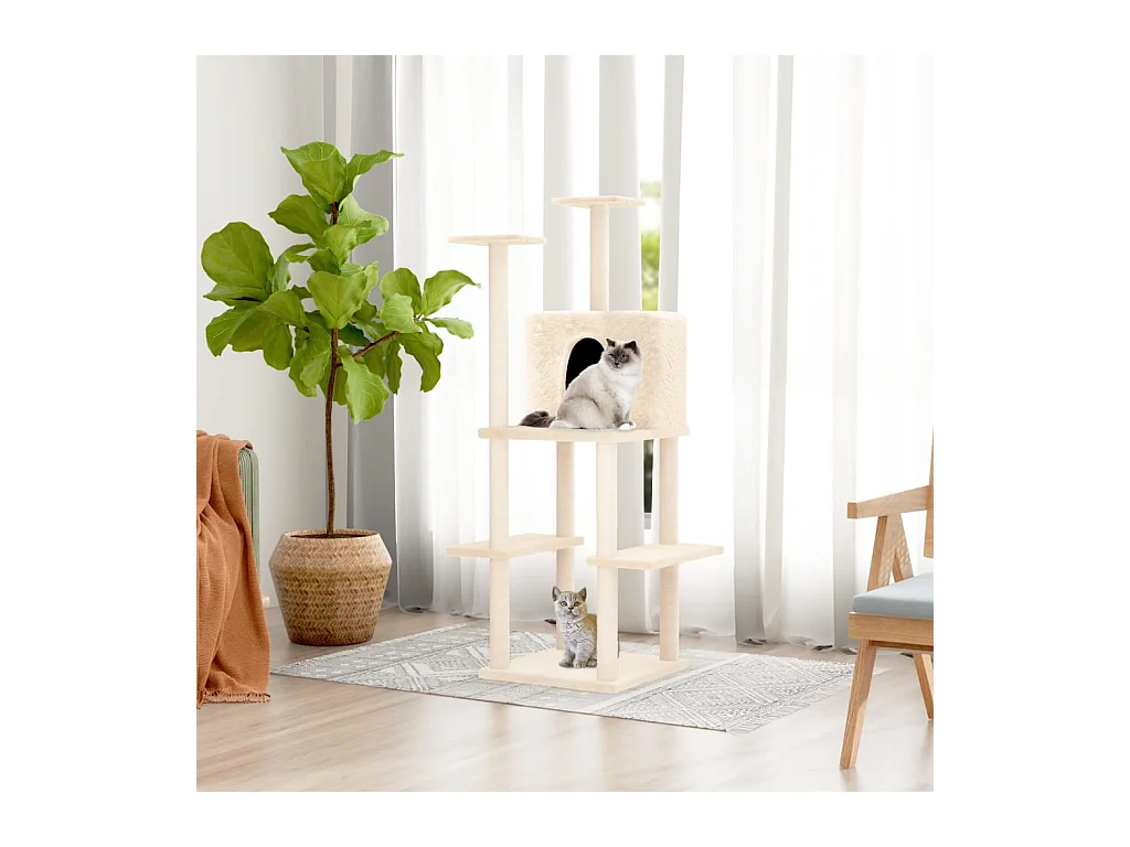 Árvore p/ gatos c/ postes arranhadores sisal 144,5 cm cor creme
