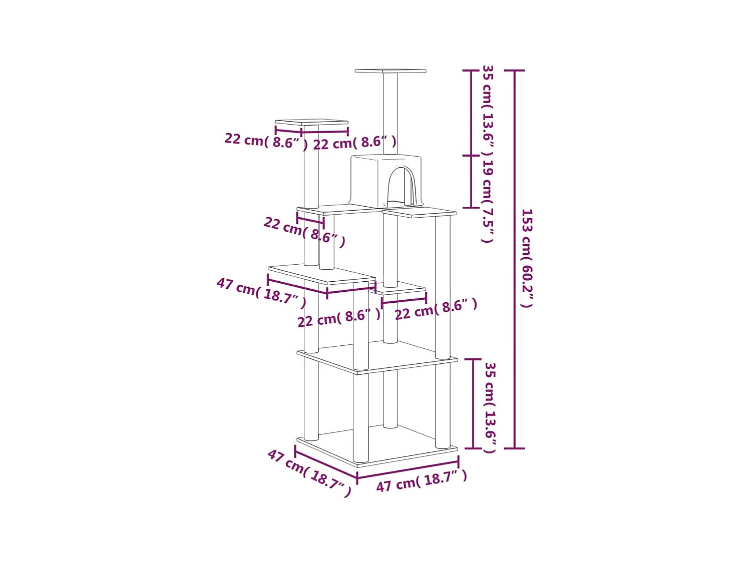 Árvore p/ gatos c/ postes arranhadores sisal 153cm cinza-escuro