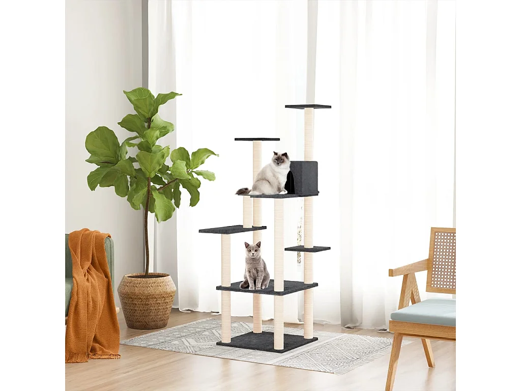 Árvore p/ gatos c/ postes arranhadores sisal 153cm cinza-escuro